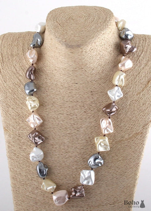 Boho Necklace, RH Big Pearl Shell White Pink Necklaces